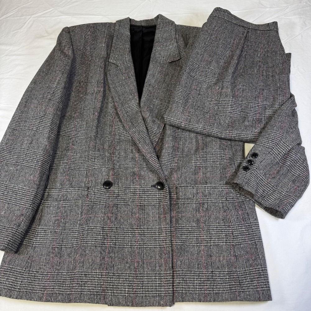 Vintage Ashley Brooke Skirt Blazer Suit Wool Blend Women's Size 16T Made in USA